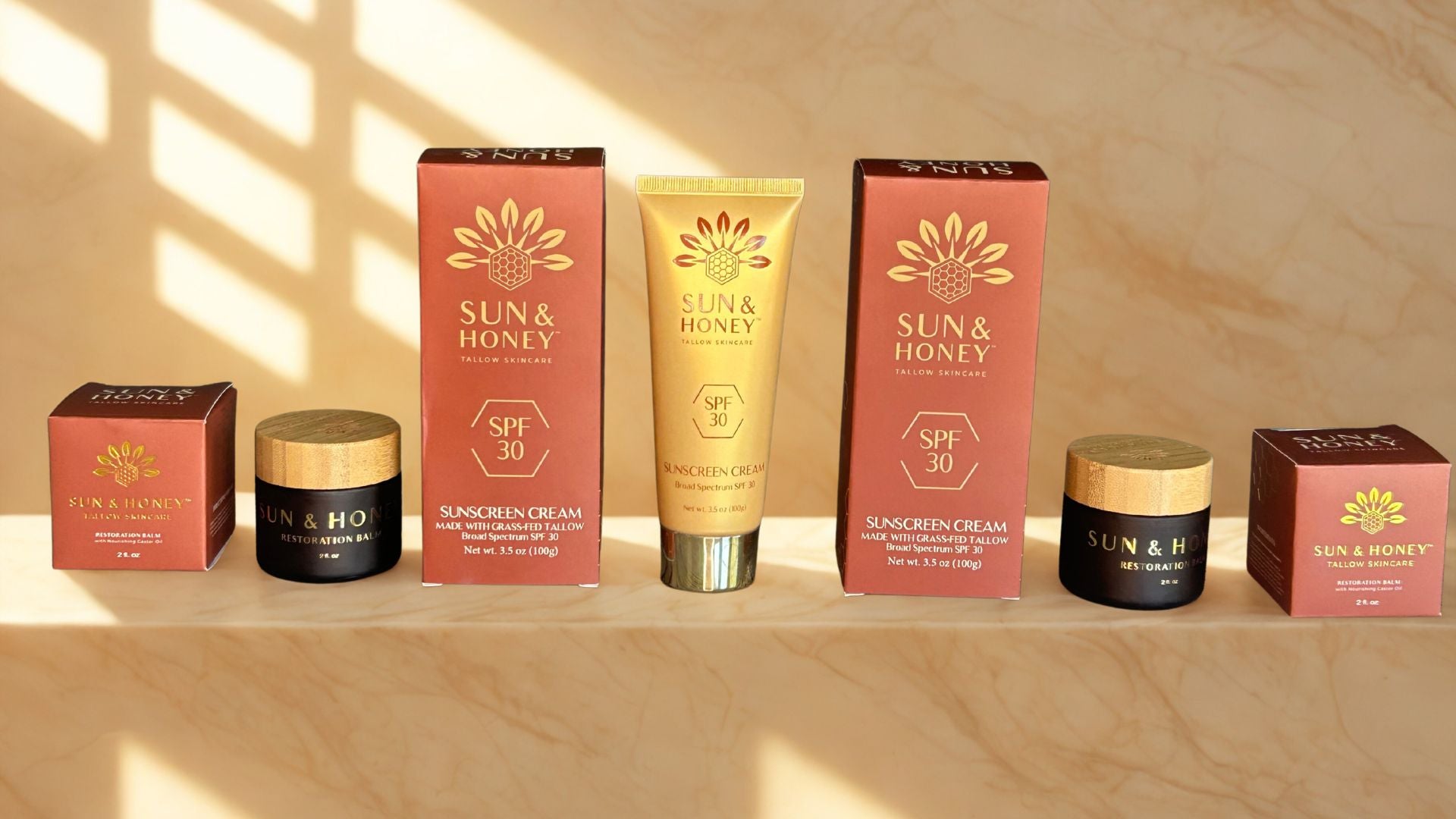 Tallow Sunscreen and Tallow Balm with Castor Oil as Moisturizer on Cream Ledge