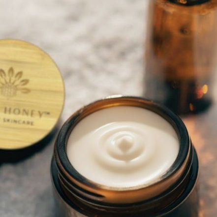 sun and honey tallow skincare tallow balm  with castor oil as moisturizer in amber jar 